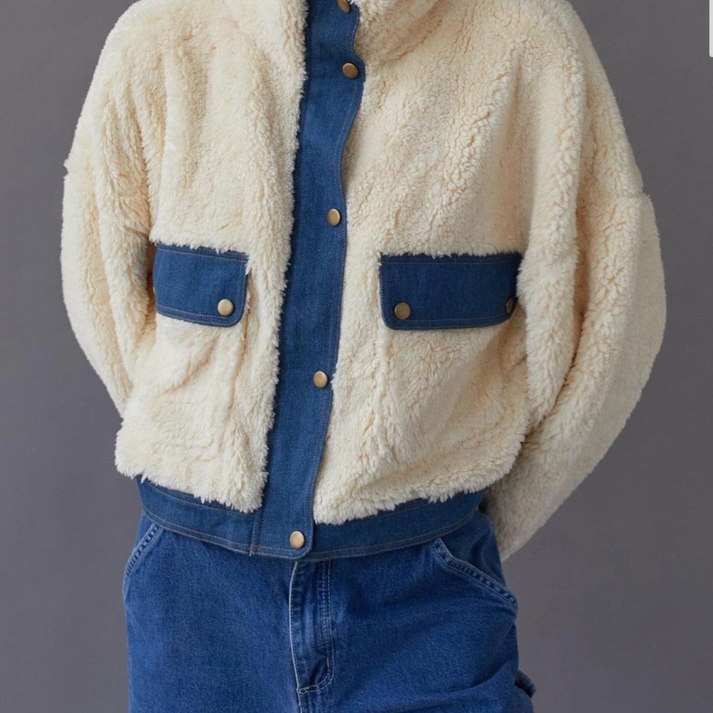 Urban Outfitters Cream and Blue Kids Jean Jacket